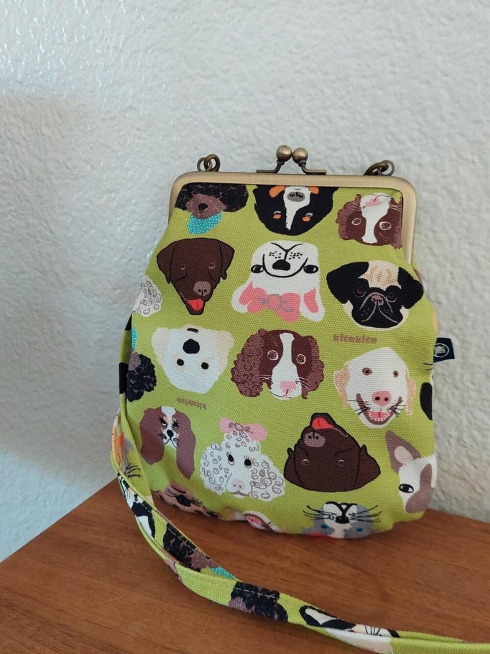 green kiss lock dog small purse vintage pug french bulldog Labrador poodle